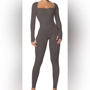 Sleek & Stretchy Charcoal Gray Long Sleeve Jumpsuit with Thumbholes | Size XL